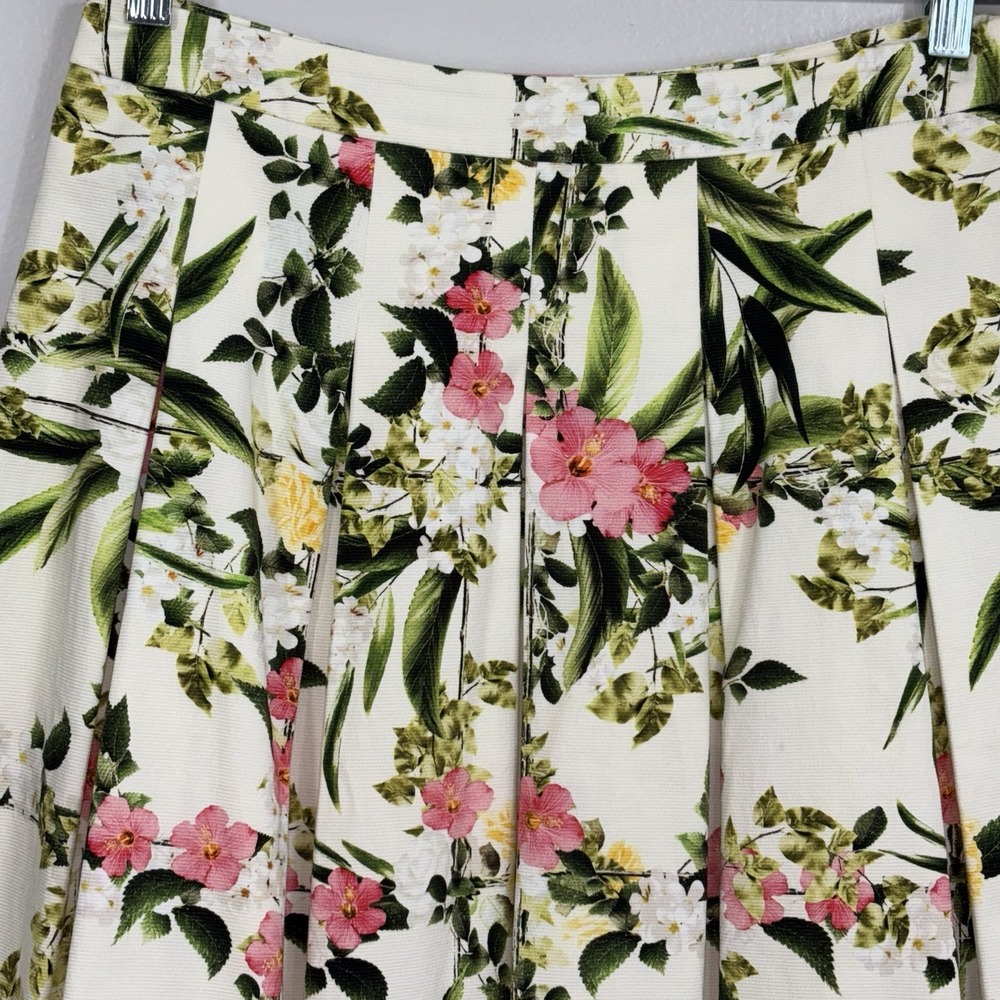 Talbots Floral Trellis Cream/Pink Pleated Midi Skirt Women's Size 4 - Picture 3 of 5